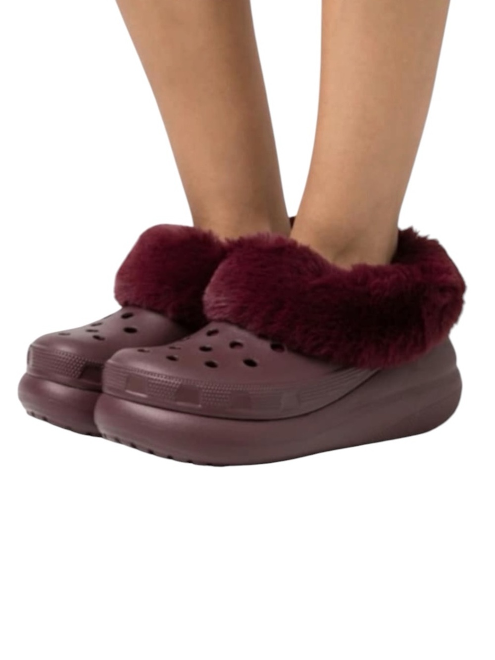 Crocs Furever Crush Lined Platform Clogs - Dark Cherry